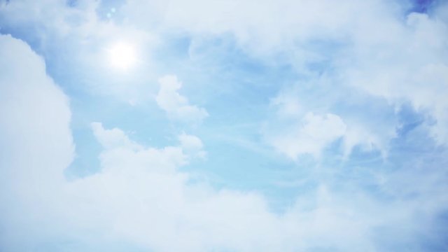 Clouds with the afternoon sun. Animation of clouds in the blue sky