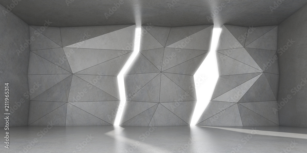 Aufkleber 3d stimulate of concrete polygon interior space with sun light cast the shadow on the wall and floor
