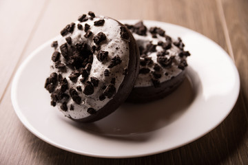 doughnut, food, dessert, sweet, chocolate, isolated, white, delicious, breakfast, baked, snack, bakery, closeup