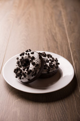doughnut, food, dessert, sweet, chocolate, isolated, white, delicious, breakfast, baked, snack, bakery, closeup