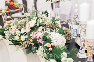 Interior of a restaurant prepared for wedding ceremony