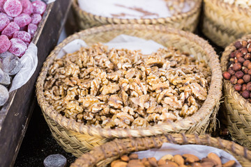 Basket with peeled walnuts
