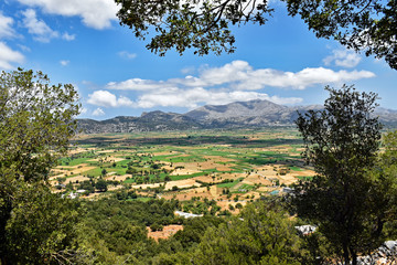 Panorama of the Lasithi Plateau on Crete island in Greece