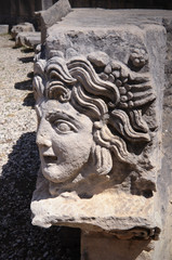 Carved Greek masks, Greco-Roman amphitheatre, Myra, Turkey