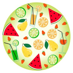 set of fruits and drinks in a circle jpeg