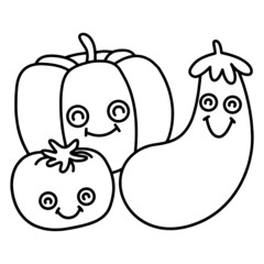 Family fruit with pumpkin, eggplant and tomato