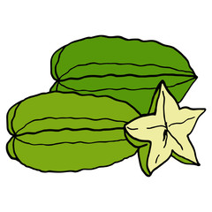 Star fruit cartoon illustration isolated on white background for children color book