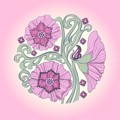  Рink flowers in a circle on a pink background jpeg