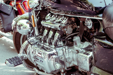 chrome parts of motorcycle engine, motorcycle engine