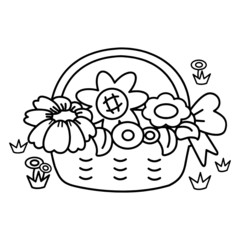 Basket of flower cartoon illustration isolated on white background for children color book