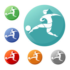 Soccer player kicks the ball. icon in the circle