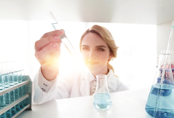 closeup.portrait of doctor biologist in the lab.