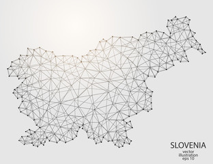 A map of Slovenia consisting of 3D triangles, lines, points, and connections. Vector illustration of the EPS 10.