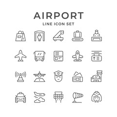 Set line icons of airport