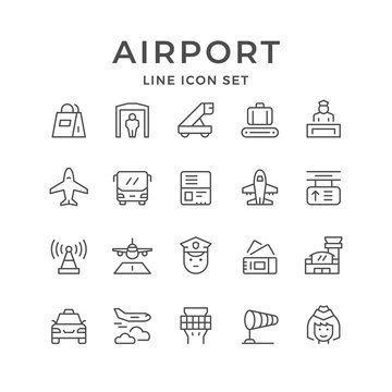 Set line icons of airport
