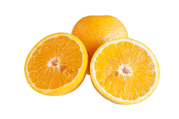Oranges are whole and cut on a white background
