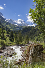 Fototapeta na wymiar hiking in the Lauterbrunnen valley near Interlaken,Jungfrau Region, Berner Oberland,Switzerland