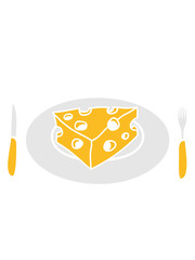 teller messer gabel besteck käse löcher gauda comic cartoon design cool lecker hunger essen leibspeise frühstück mittagessen koch kochen köstlich