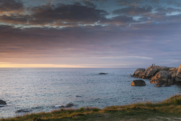 Fototapeta na wymiar Beautiful sunset coastline in Meneham, Brittany, France