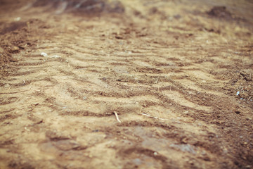 the wheel marks on the dusty road