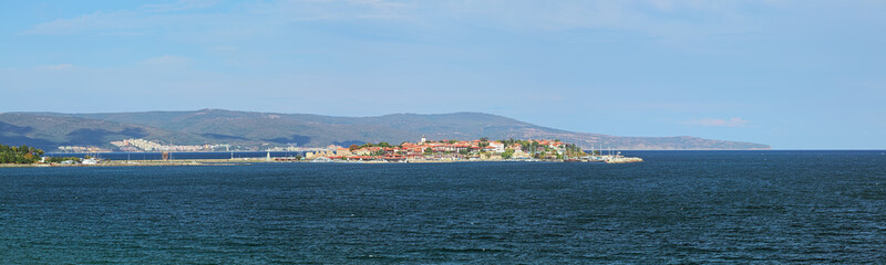 Fototapeta premium Panorama of Old Town of Nessebar, Bulgaria. Nessebar is an ancient town and one of the major seaside resorts on the Bulgarian Black Sea Coast.
