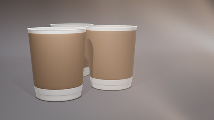 paper coffee cups tabletop 3d illustration