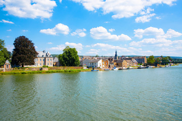 Fototapeta premium The river Meuse in Vireux-Wallerand, French Ardennes, Region Grand Est, Champagne-Ardennes, France
