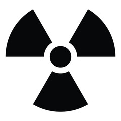 A black and white silhouette of a nuclear symbol