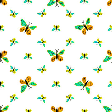 Children Style Butterfly Drawing Seamless Pattern