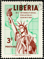 Statue of Liberty on liberian postage stamp