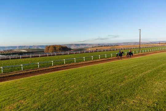 Race Horse Rider Training Track Landscape Morning 