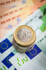 Euro money. Coins and paper banknotes.