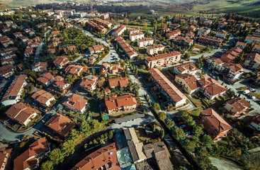 Aerial view over small village