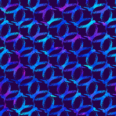 seamless pattern with brush circle and bubble . Blue watercolor color on dark background. Hand painted grange texture. Ink geometric elements. Fashion modern style. Endless fabric print.