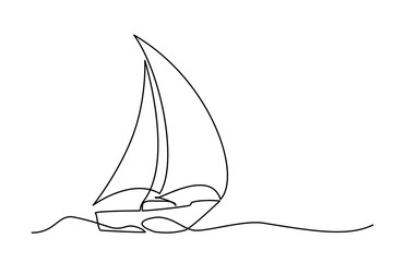 Continuous one line drawing of sailboat. Business icon. Vector illustration © Valenty