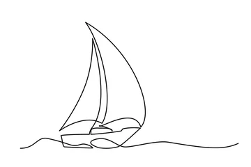 Kontinuierliche einzeilige Zeichnung des Segelboots. Business-Symbol. Vektor-Illustration © Valenty