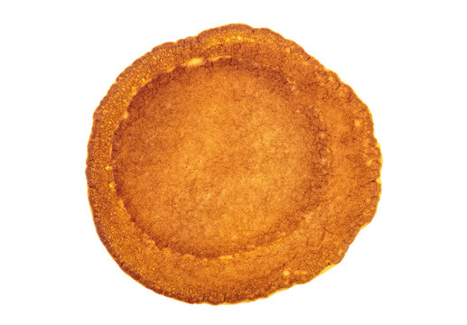 Tasty pancake isolated on white background, top view.
