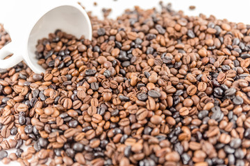 Cup of coffee. A cup of cappuccino with coffee bean as background
