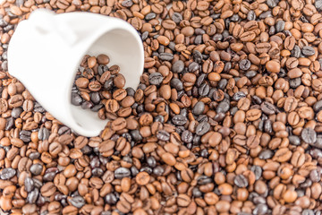 Cup of coffee. A cup of cappuccino with coffee bean as background