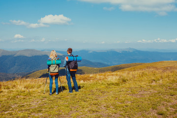 Obraz premium Loving couple making nordic walking