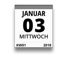 Kalender für Mittwoch, 3. JANUAR 2018 (Woche 01)