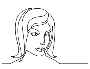 continuous line drawing of woman thinking on white background