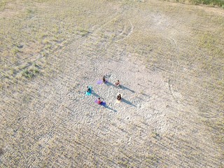 aerial view of a yoga class outdoors