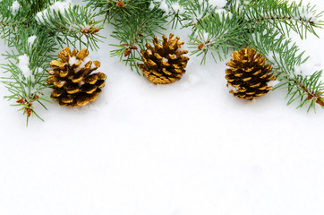 Christmas tree with cone on snow