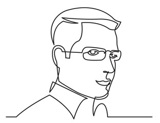 continuous line drawing of businessman in glasses portrait on white background