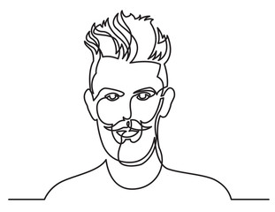 continuous line drawing of bearded man portrait on white background