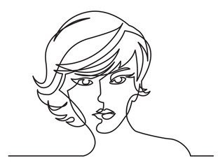 continuous line drawing of beautiful hairstyle woman on white background