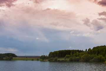 Colorful sky before heavy rain in the summertime