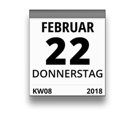 Kalender für Donnerstag, 22. FEBRUAR 2018 (Woche 08)