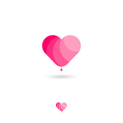 Heart, UI icon. Medical, health, cardiogram emblem. Pink heart with shadow on a white background. Web icon. Stencil version